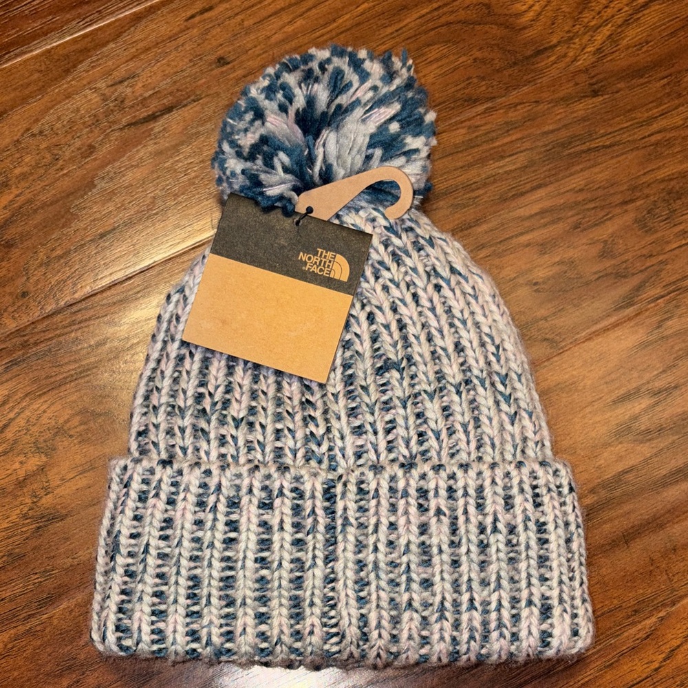 NEW The North Face Kids' Blue and White Pom Beanie - Picture 4 of 6